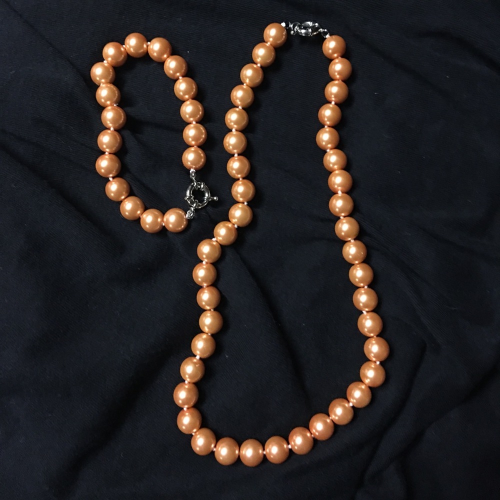 Faux Pearl Necklace Bracelet set